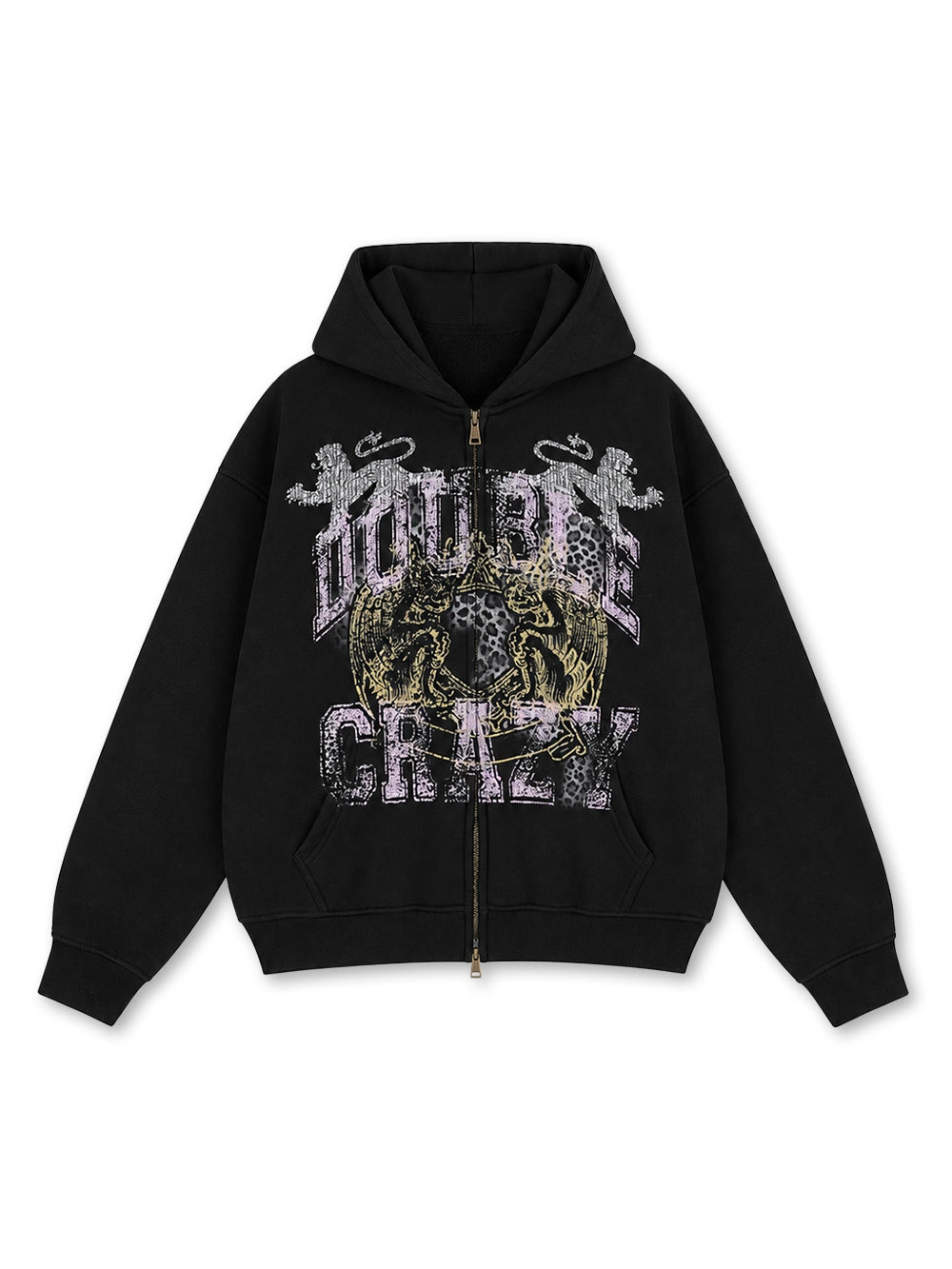 Sweat à capuche zippé à motif léopard délavé-752
