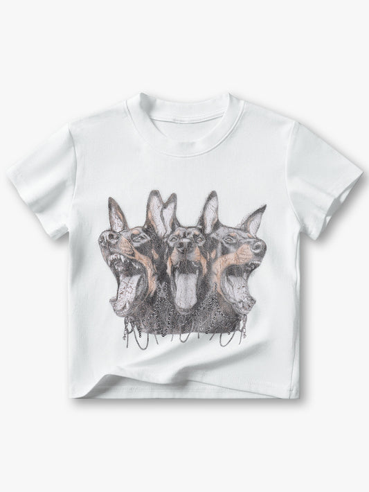 New Arrival Graphic Tee with Three Doberman Dogs Print Chain Necklace Unisex Fashion - 137