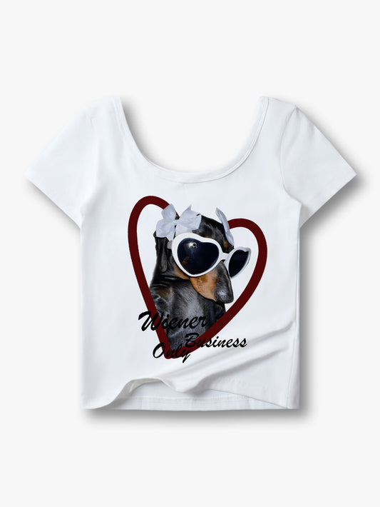 Y2K Puppy Print Crop Top Cute Dachshund Dog Graphic Summer Tee-168