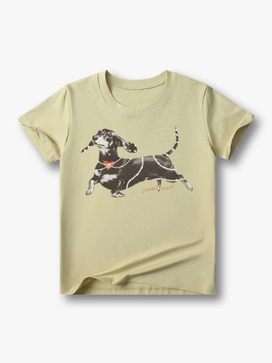 New Arrival Cute Dachshund Dog T Shirt Women Cartoon Puppy Print Summer Casual Tee-167