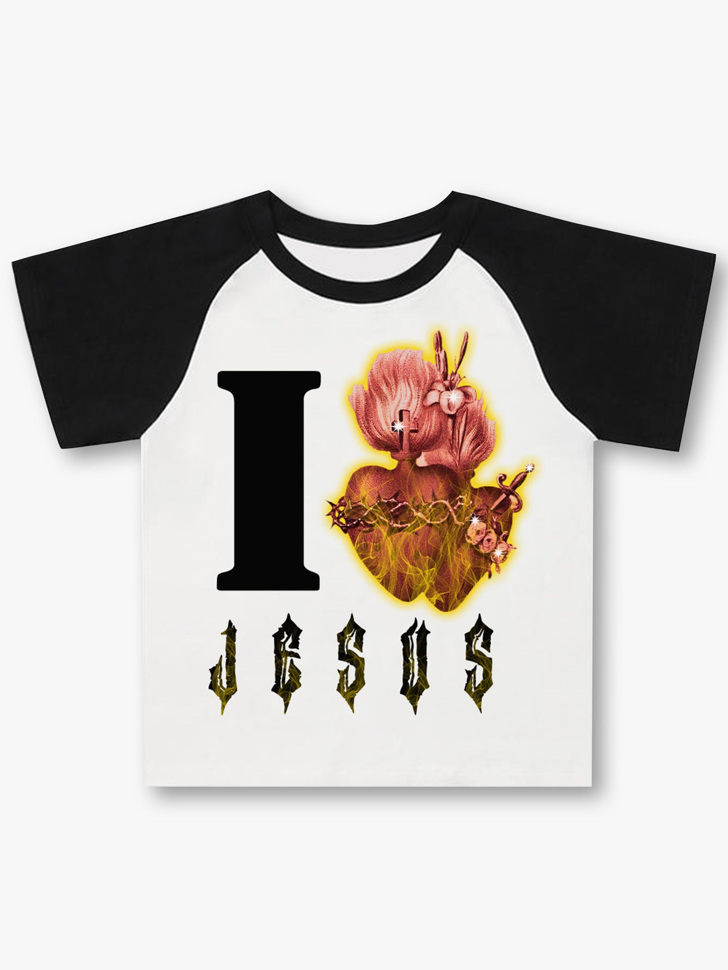 Printed T Shirt Sacred Heart Graphic Christian Tee Black White Streetwear Style-186