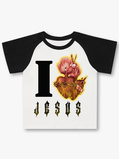 Printed T Shirt Sacred Heart Graphic Christian Tee Black White Streetwear Style-186