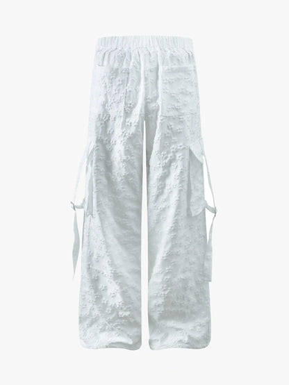 White Cargo Pants Loose Fit Streetwear-S1047