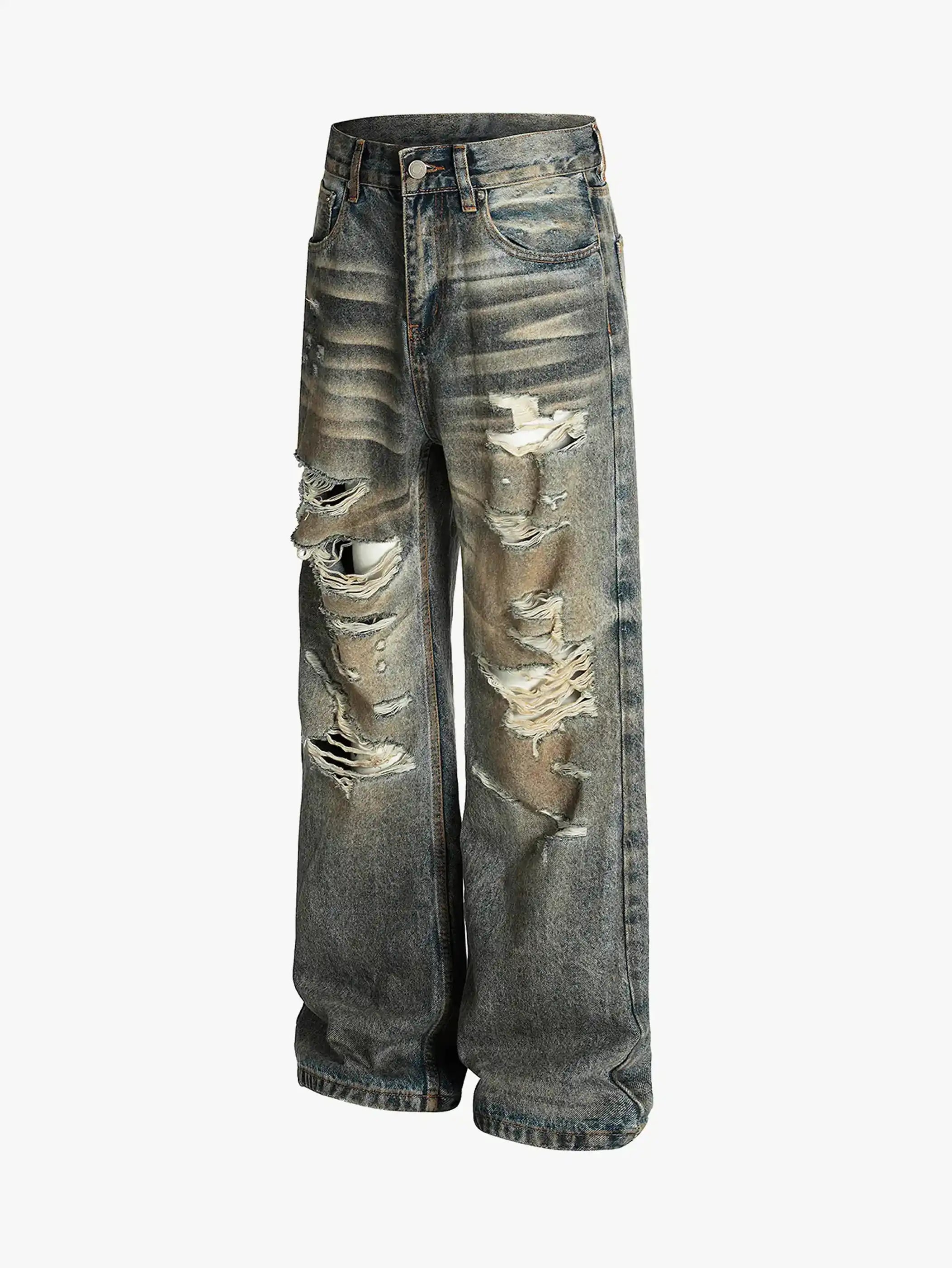 High-Waist Ripped Streetwear Denim Jeans-S1051