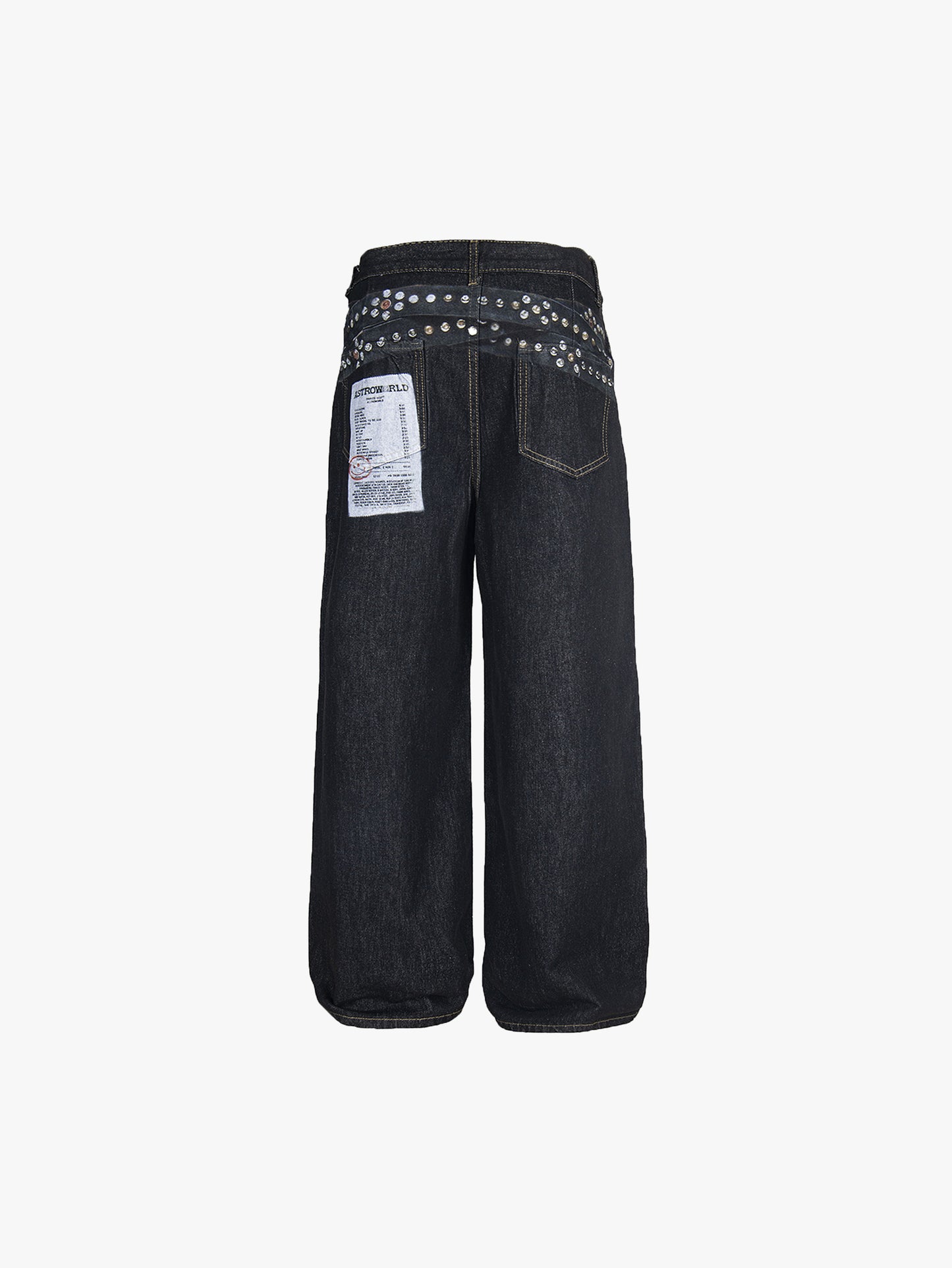 Y2K Wide Leg Jeans Women Studded Patchwork High Waist Denim Pants-S1003