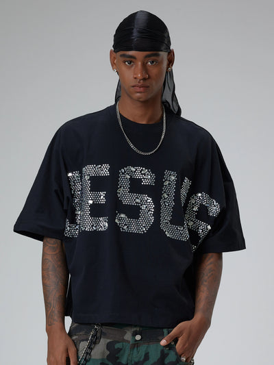 Rhinestone Religious JESUS T-shirt-203