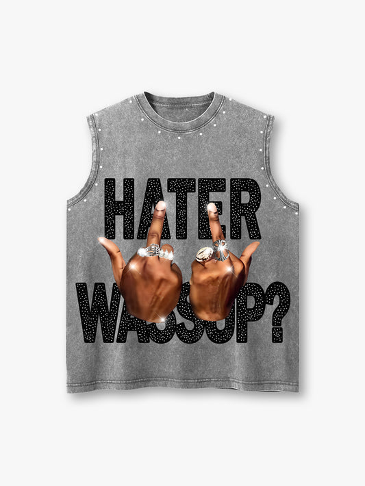 Double Crazy Graphic Muscle Tank Top Streetwear Hater Print Sleeveless Hip Hop Shirt-205