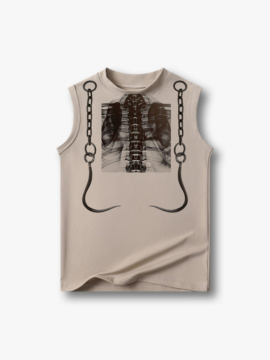 Skeleton Print Tank Top Gothic Chain Graphic Sleeveless Punk Shirt-209
