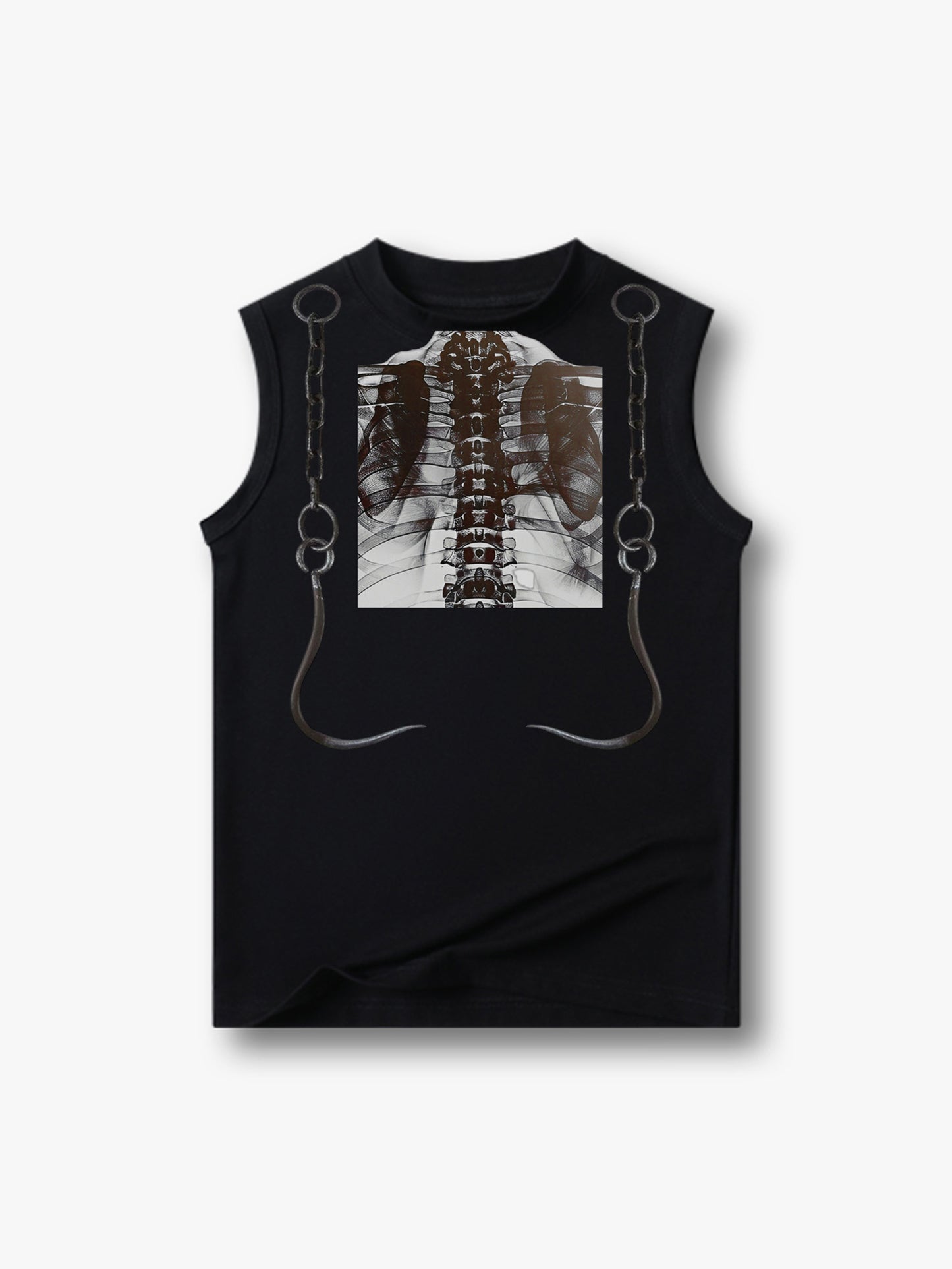 Skeleton Print Tank Top Gothic Chain Graphic Sleeveless Punk Shirt-209