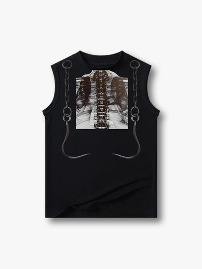 Skeleton Print Tank Top Gothic Chain Graphic Sleeveless Punk Shirt-209