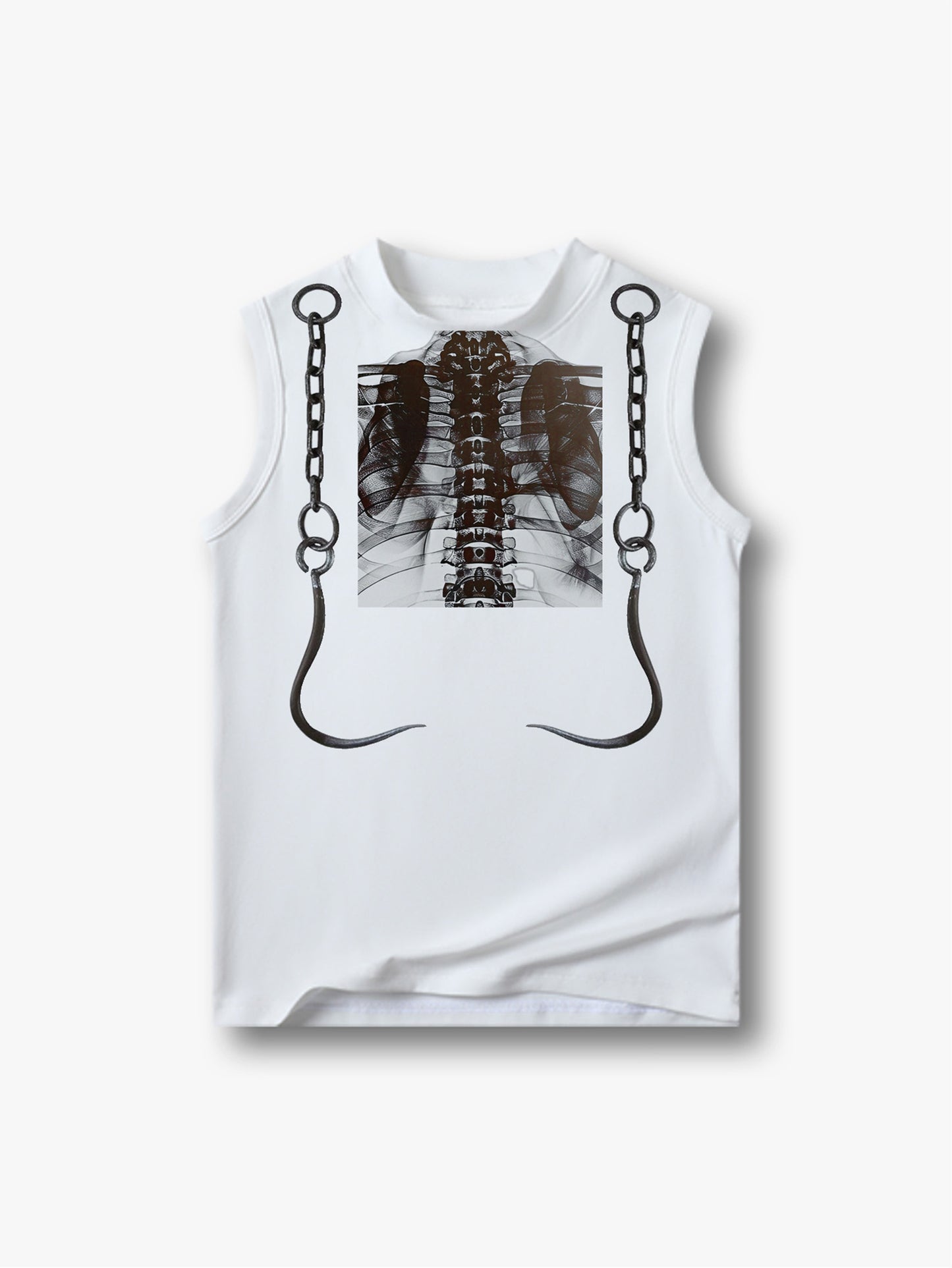 Skeleton Print Tank Top Gothic Chain Graphic Sleeveless Punk Shirt-209