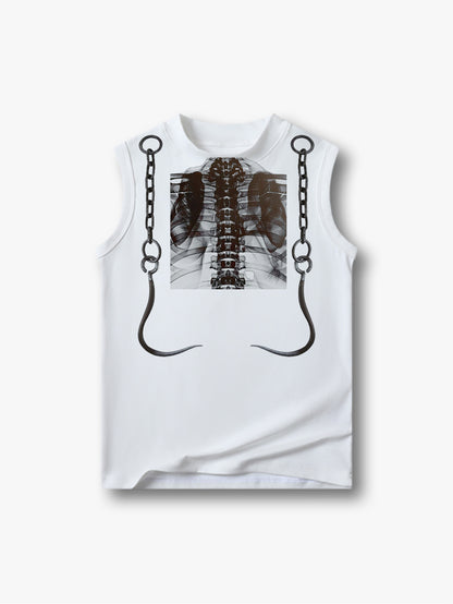Skeleton Print Tank Top Gothic Chain Graphic Sleeveless Punk Shirt-209