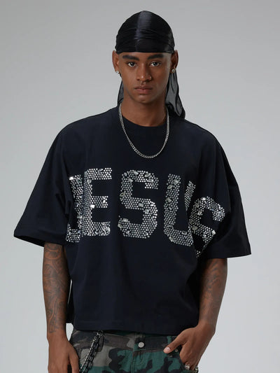 Rhinestone Religious JESUS T-shirt-203