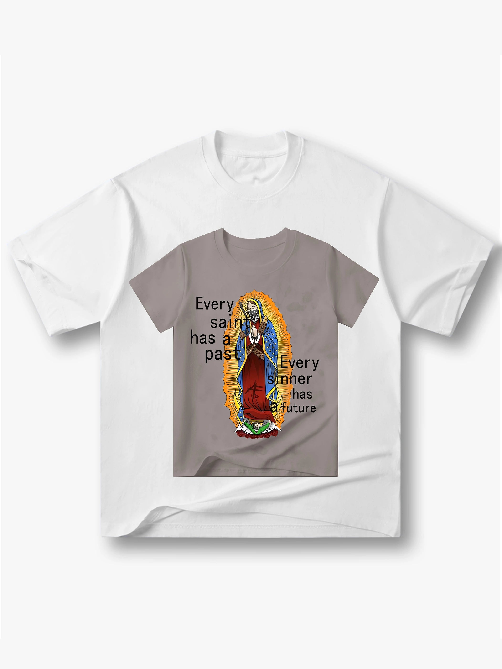 Layered Religious Graphic Oversized T-shirt-215