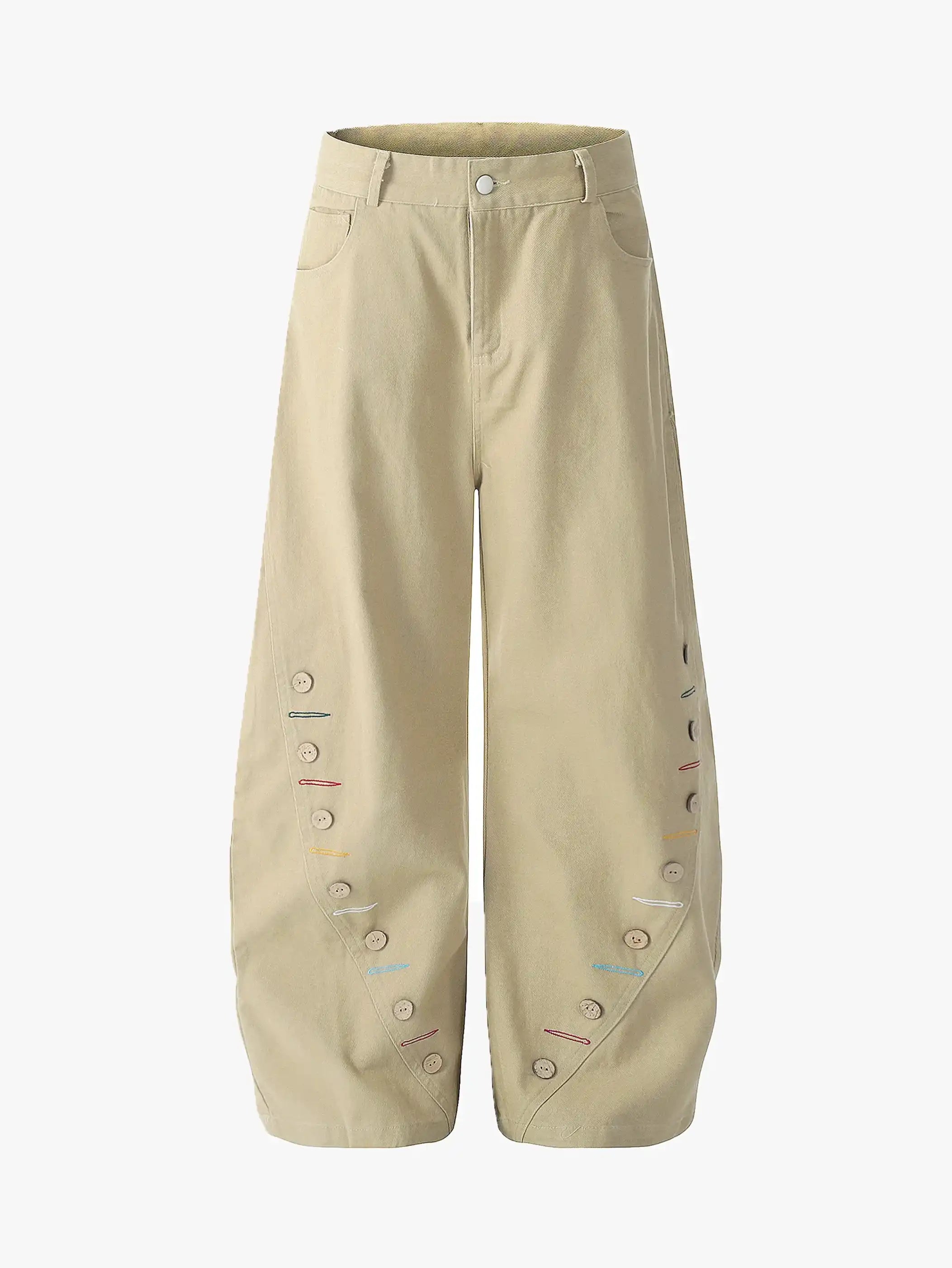 Casual High Waist Button Detail Street Pants-S1006
