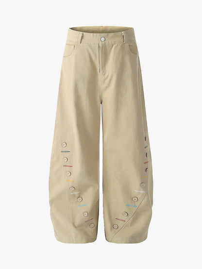 Casual High Waist Button Detail Street Pants-S1006