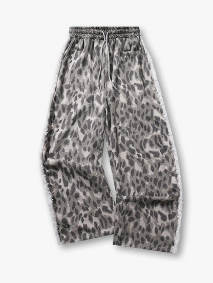 Frayed Leopard Print Jogger Pants- s943