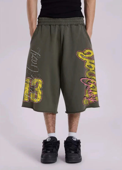 Sparkle Script Raw Hem Shorts-630