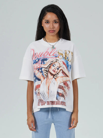 Camiseta Amplia con Estampado Bandera de EE. UU.-672