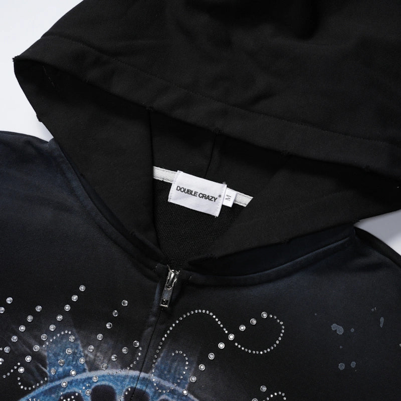 Rhinestone Liberty Zip Hoodie-722