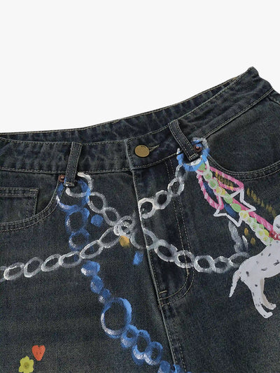 Hand-painted Chain Capri Shorts-S1091