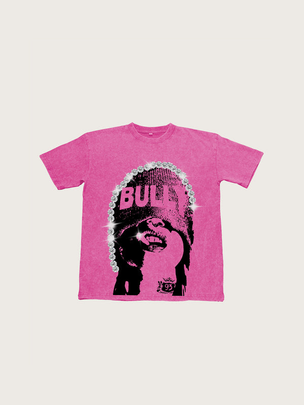 Pink Graphic T-Shirt Bold Face Print Sparkling Unisex Casual Streetwear Tee