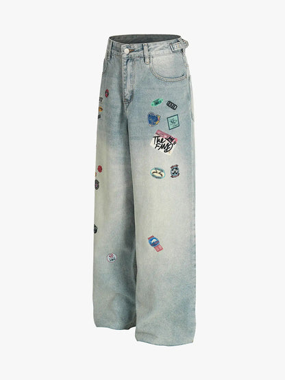 Street Print Wide-Legged Jeans-S1074