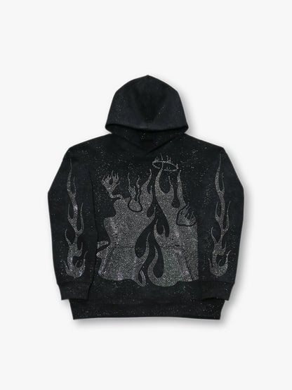 DOUBLECRAZY Flame Man Diamond Gradient Vintage Hoodie - 043