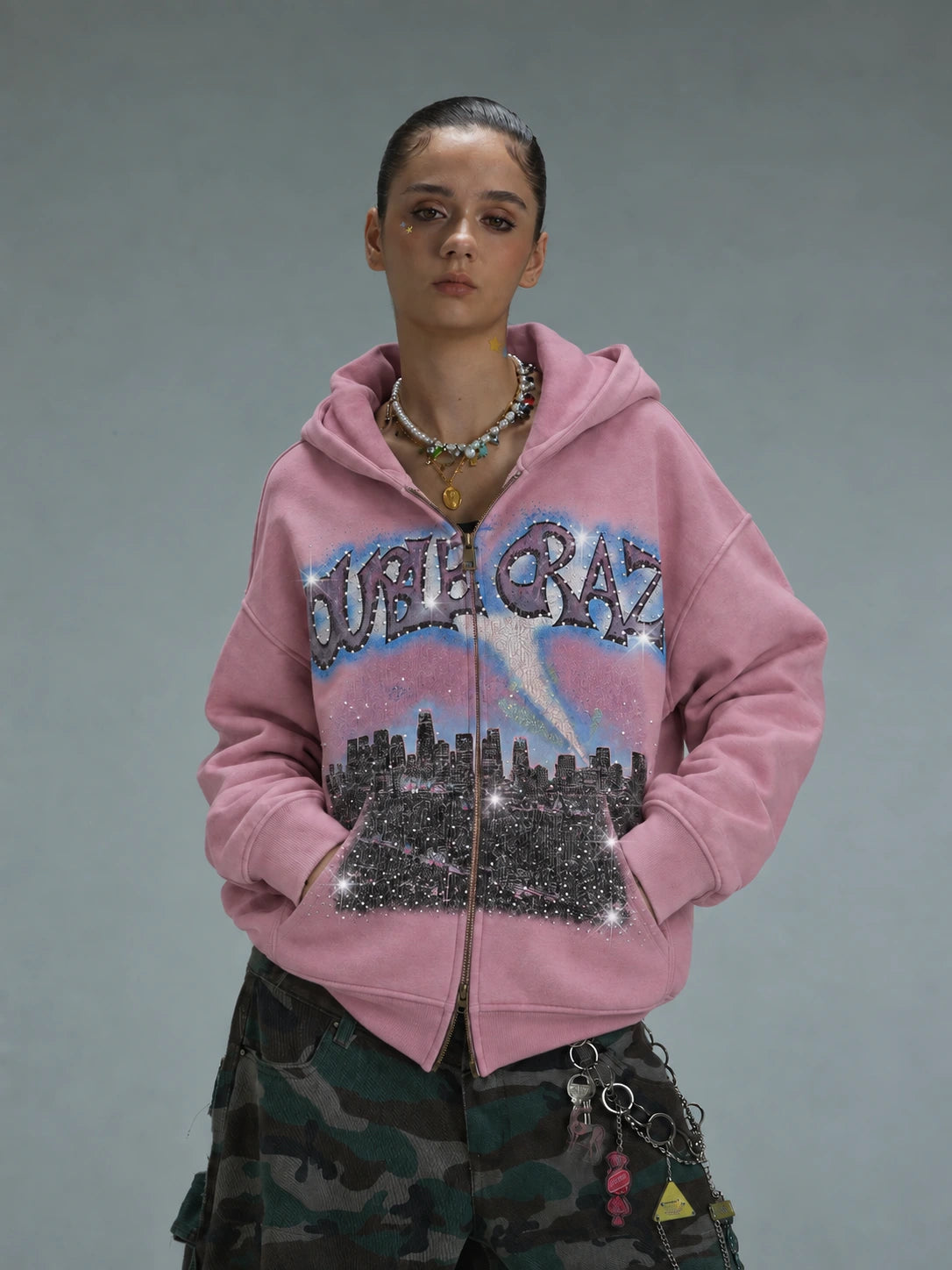 Sweat à capuche zippé L.A. Skyline Iced Out-759