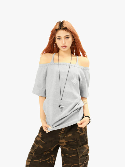 Studded Neckline Asymmetrical Top-S1030