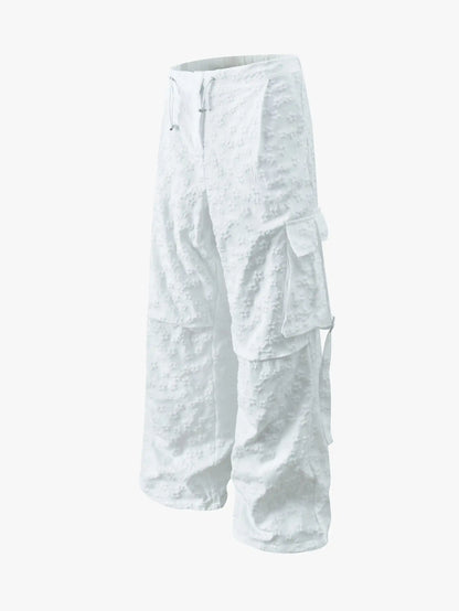 White Cargo Pants Loose Fit Streetwear-S1047