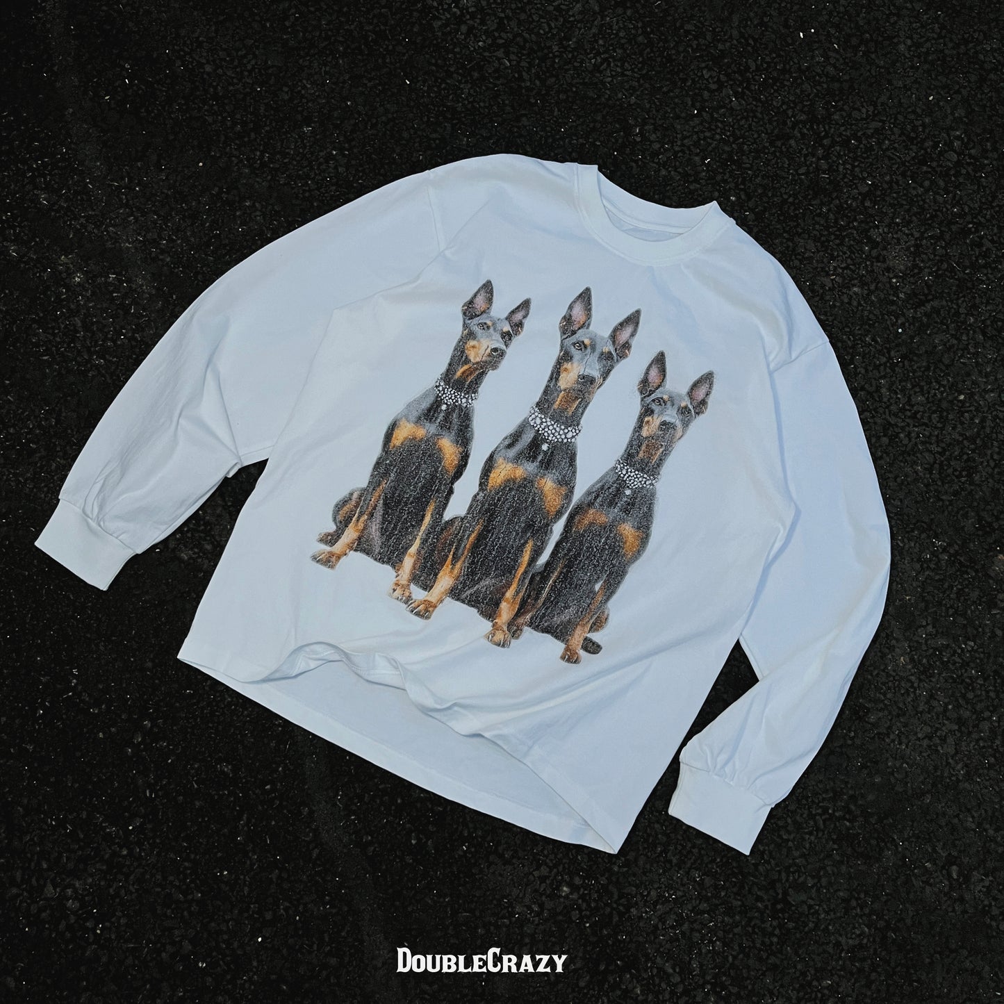 Unisex fashion streetwear A Doberman with a pearl necklace long-sleeved - 131