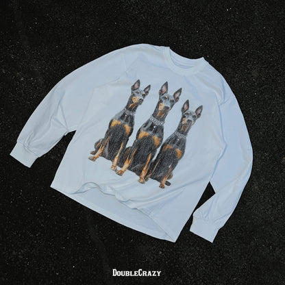 Unisex fashion streetwear A Doberman with a pearl necklace long-sleeved - 131
