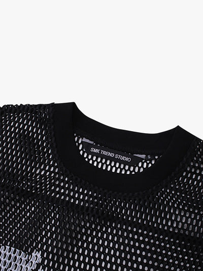 Bold Graphic Mesh Long-Sleeve Top-S906