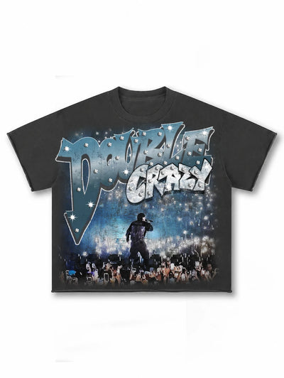 Distressed rockstar concert rhinestone tee front view DoubleCrazy