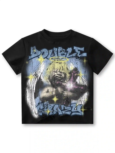 T-shirt Ange Fissuré Ample Grunge-434