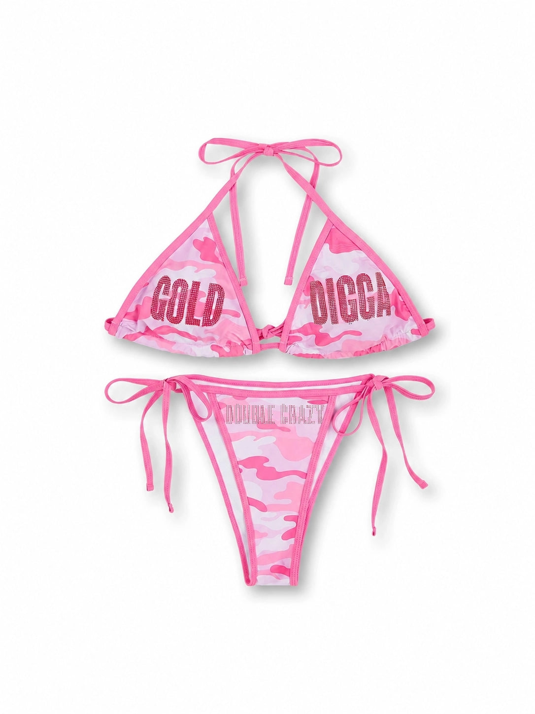 Rhinestone Pink Camo Bikini Set-653