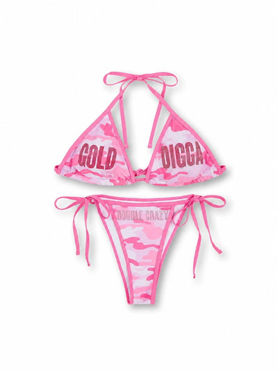 Rhinestone pink camo bikini set front view DoubleCrazy