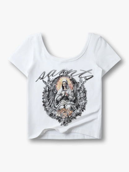Gothic Y2K Saints Angel Print Crop T-shirt-165