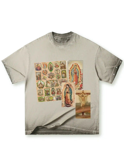Camiseta de collage de estampas religiosas-173