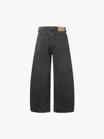 Fashionable Unisex Black Wide-Leg Denim Pants with Unique Side Detailing Trendy Streetwear Trousers