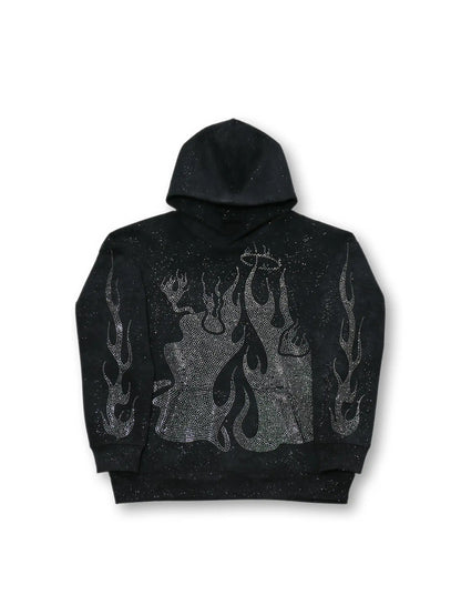 Sudadera con capucha vintage con degradado de diamantes y hombre en llamas de DOUBLECRAZY