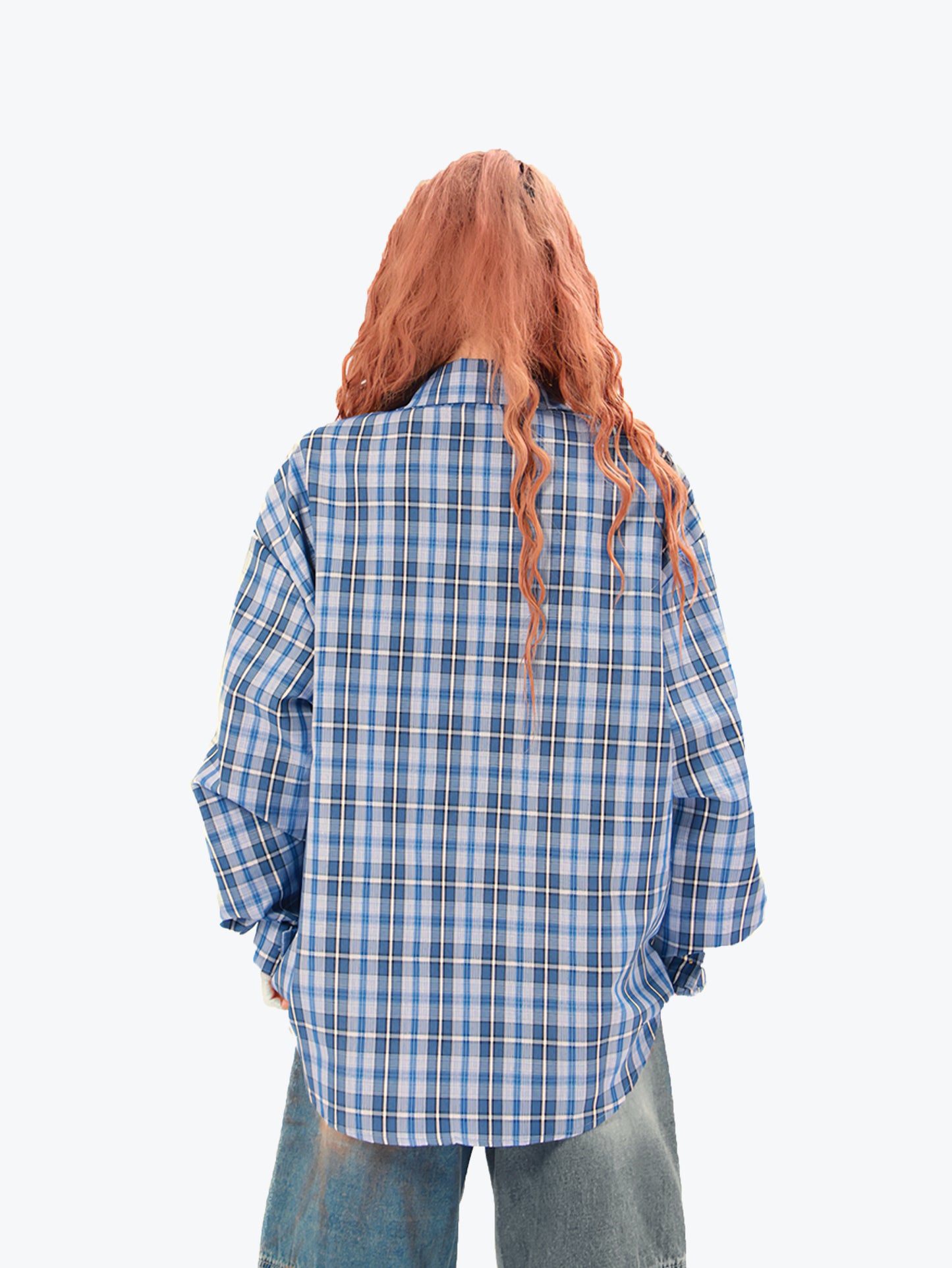 Plaid Graffiti Print Shirt Unisex Streetwear Long Sleeve Grunge Flannel Top-S1012