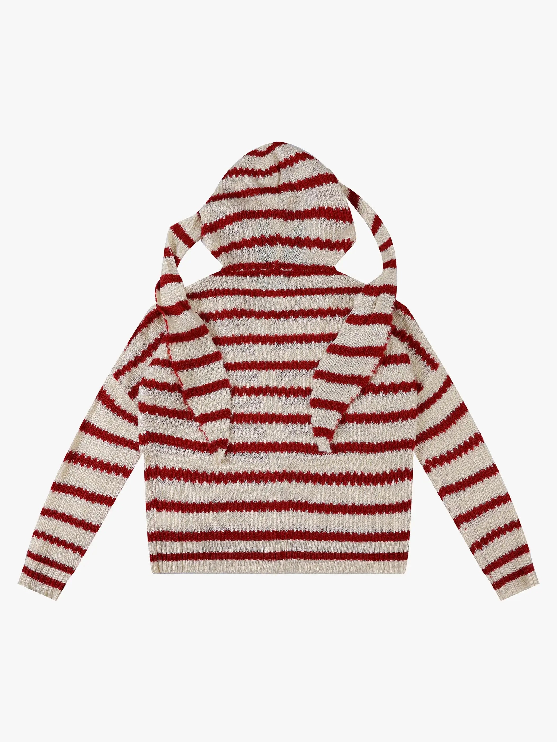 Whimsical Big-Ear Striped Knit Hoodie-S1111