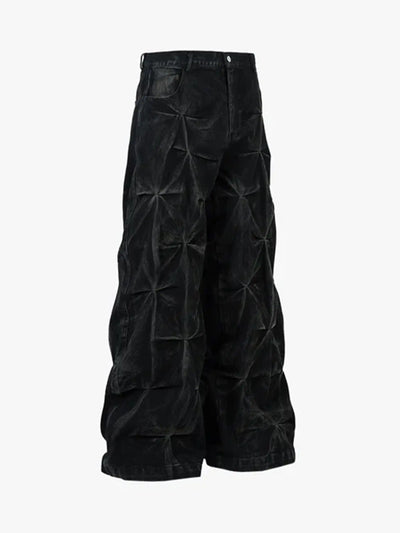 High-Waisted Quilted Denim Pants -s928