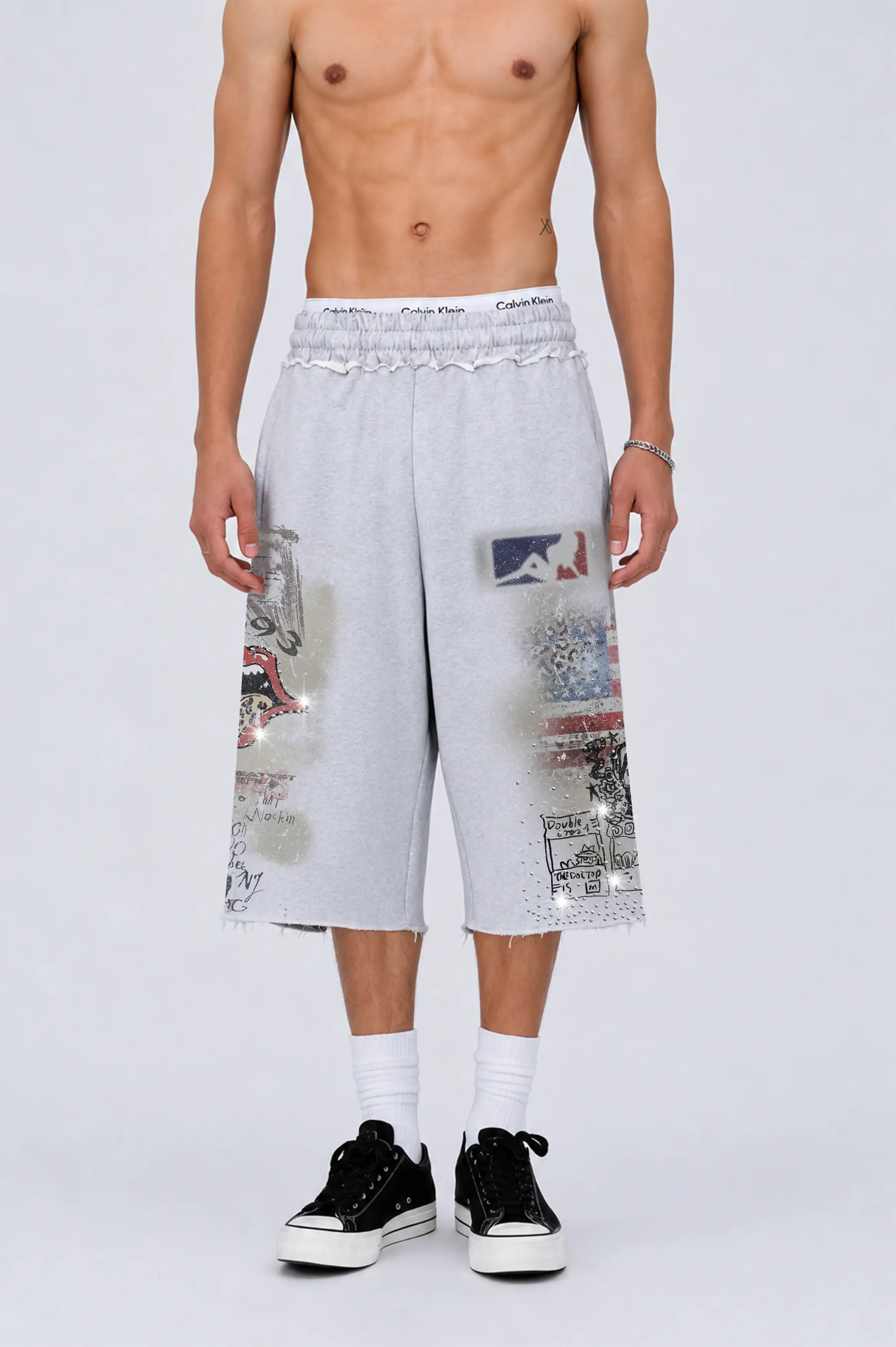 Bling Distressed Sweat Shorts-578