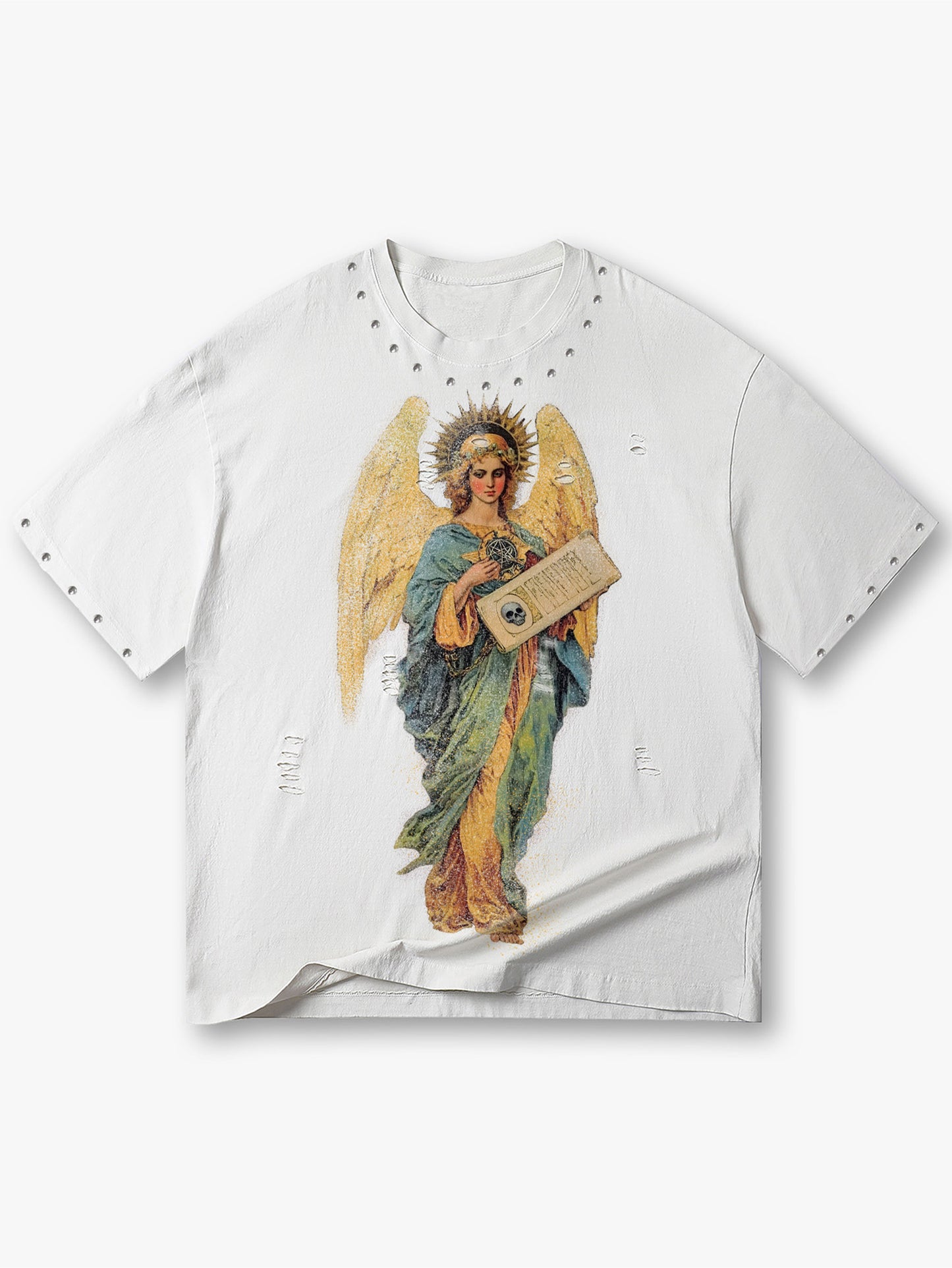 Double Crazy Angel Graphic T Shirt Vintage Distressed Holy Oversized Streetwear Tee-169