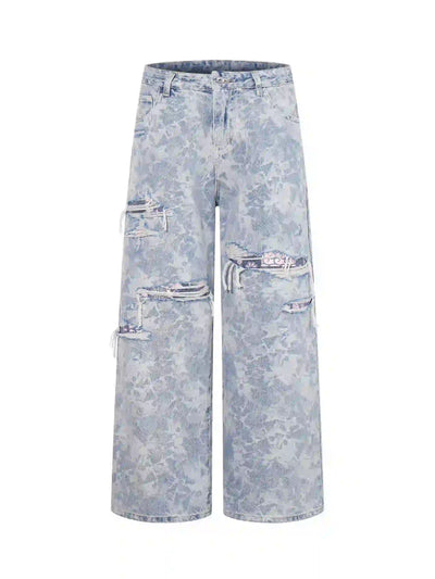 Jeans délavés marbrés effet vieilli-S1217