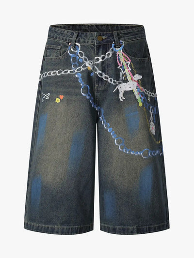 Hand-painted Chain Capri Shorts-S1091