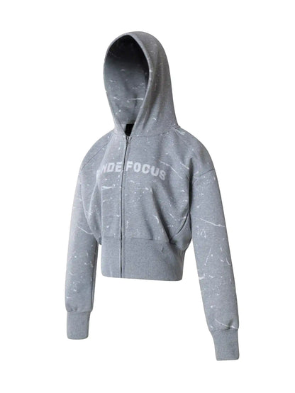 Ink Splash Letter Crop Hoodie Jacket-S1108